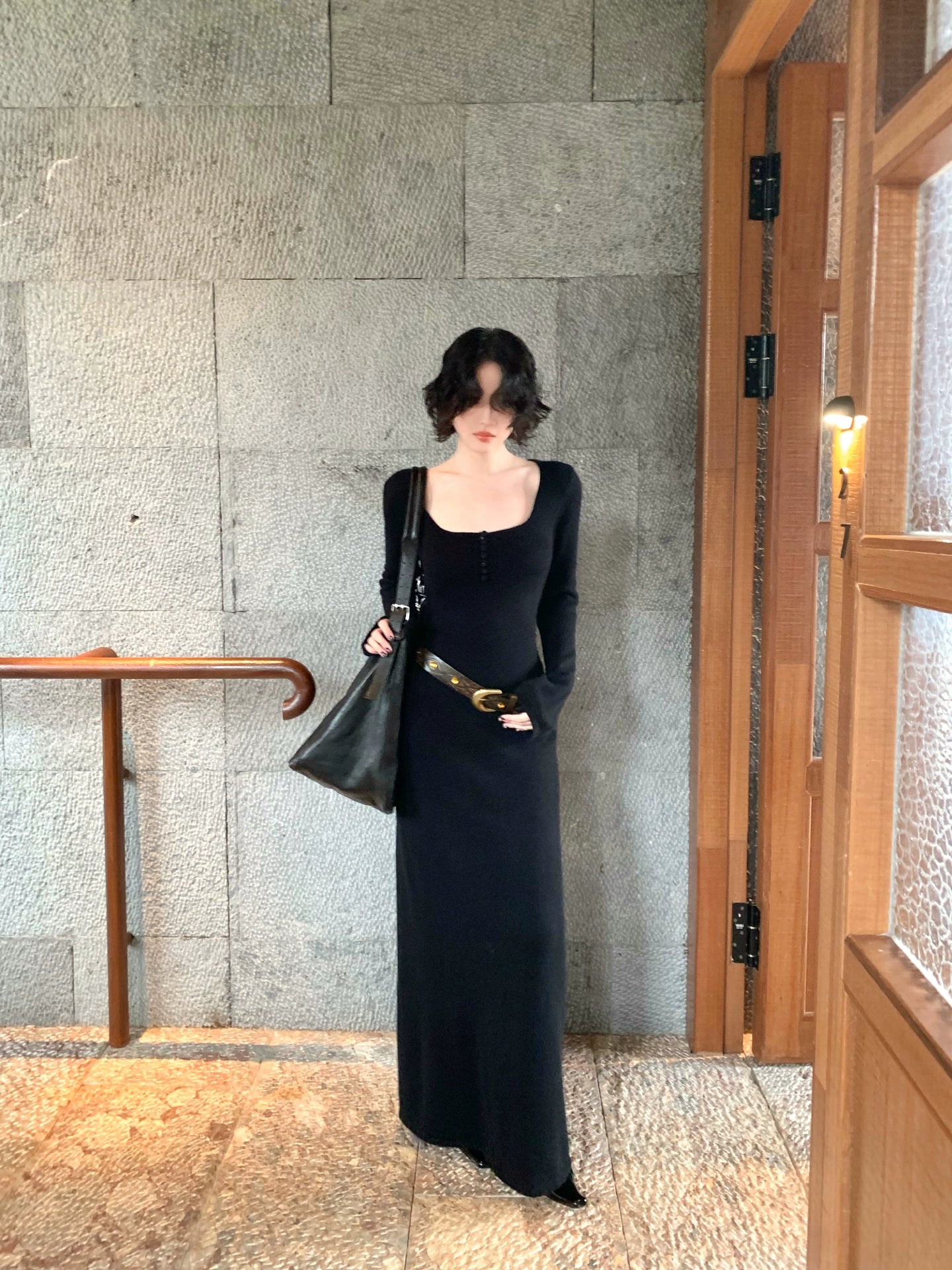 KELIFAN Retro Raccoon Velvet Long Dress