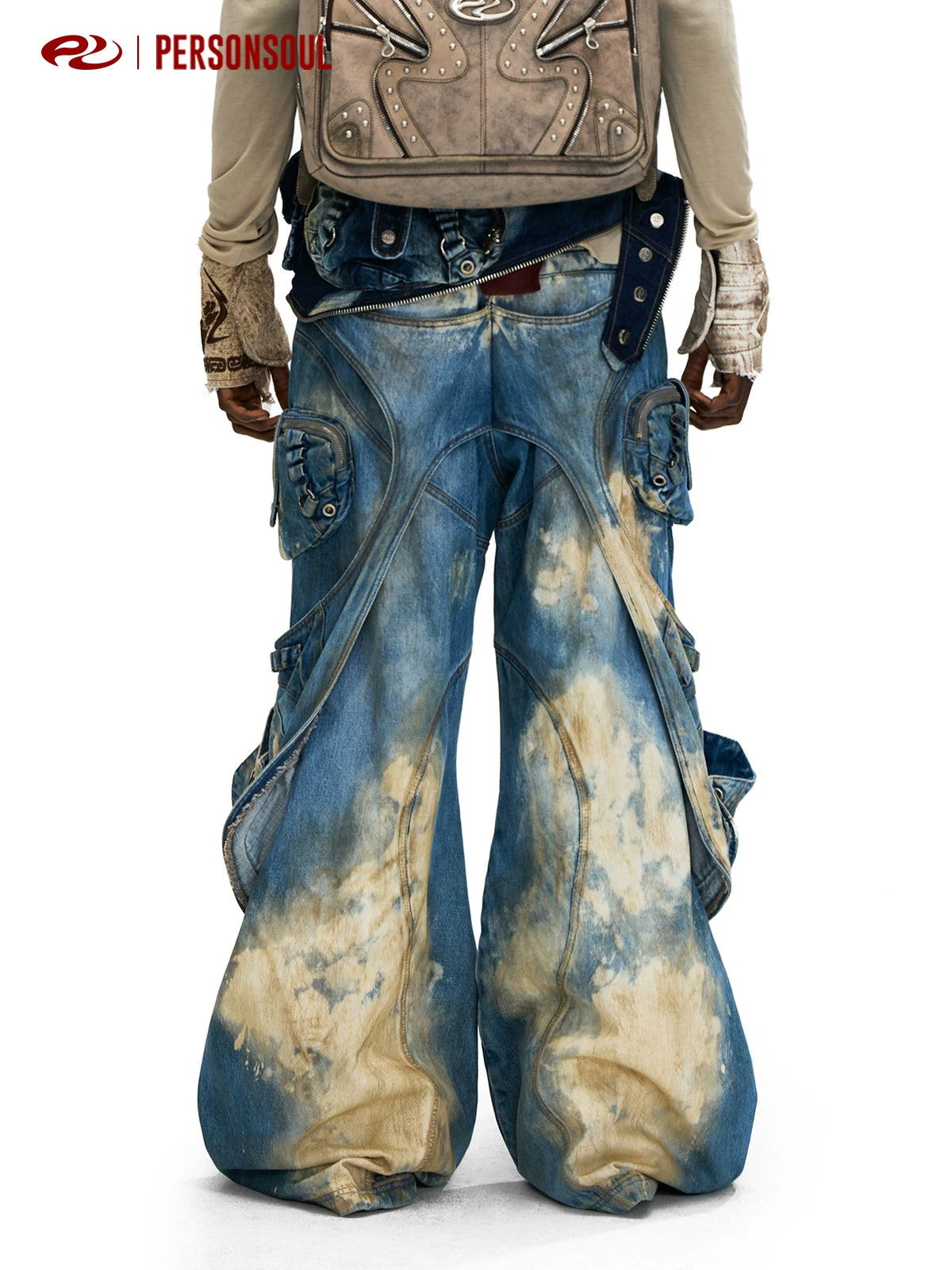 PERSONSOUL Phoenix Bird Pattern Tooling Jeans