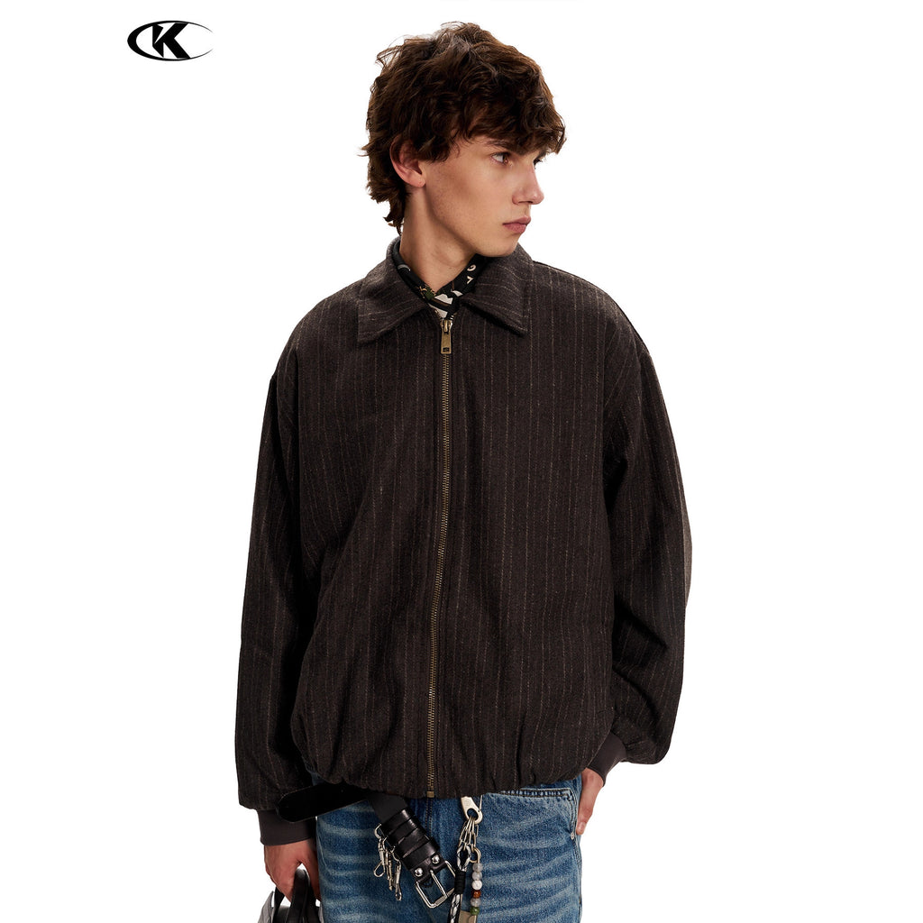 11KN Vintage Striped Short Wide Letter Embroidered Jacket