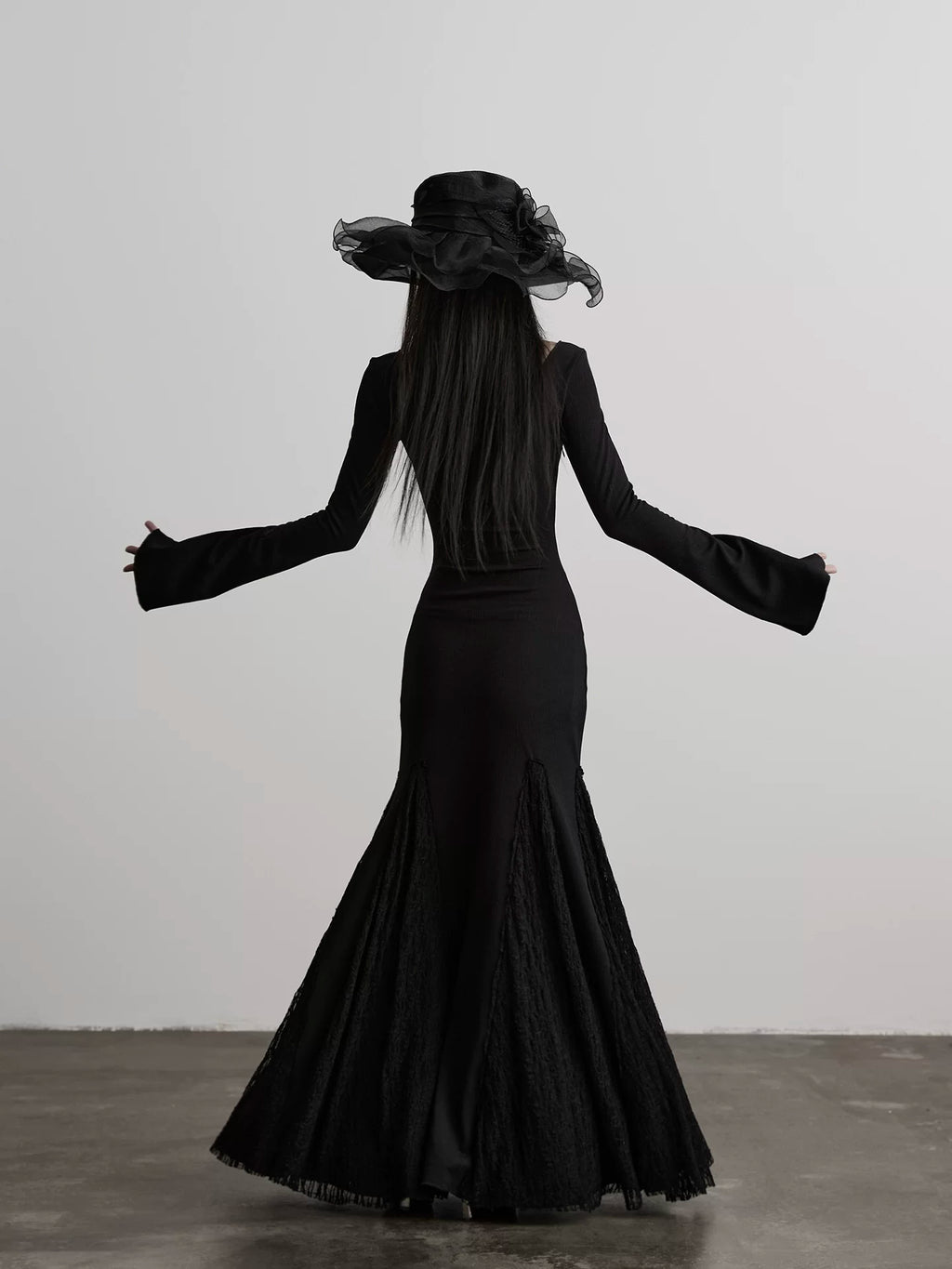 INDULGE Stand-up Collar Hollow Elastic Knitted Splicing Fishtail Slim-fit Dress