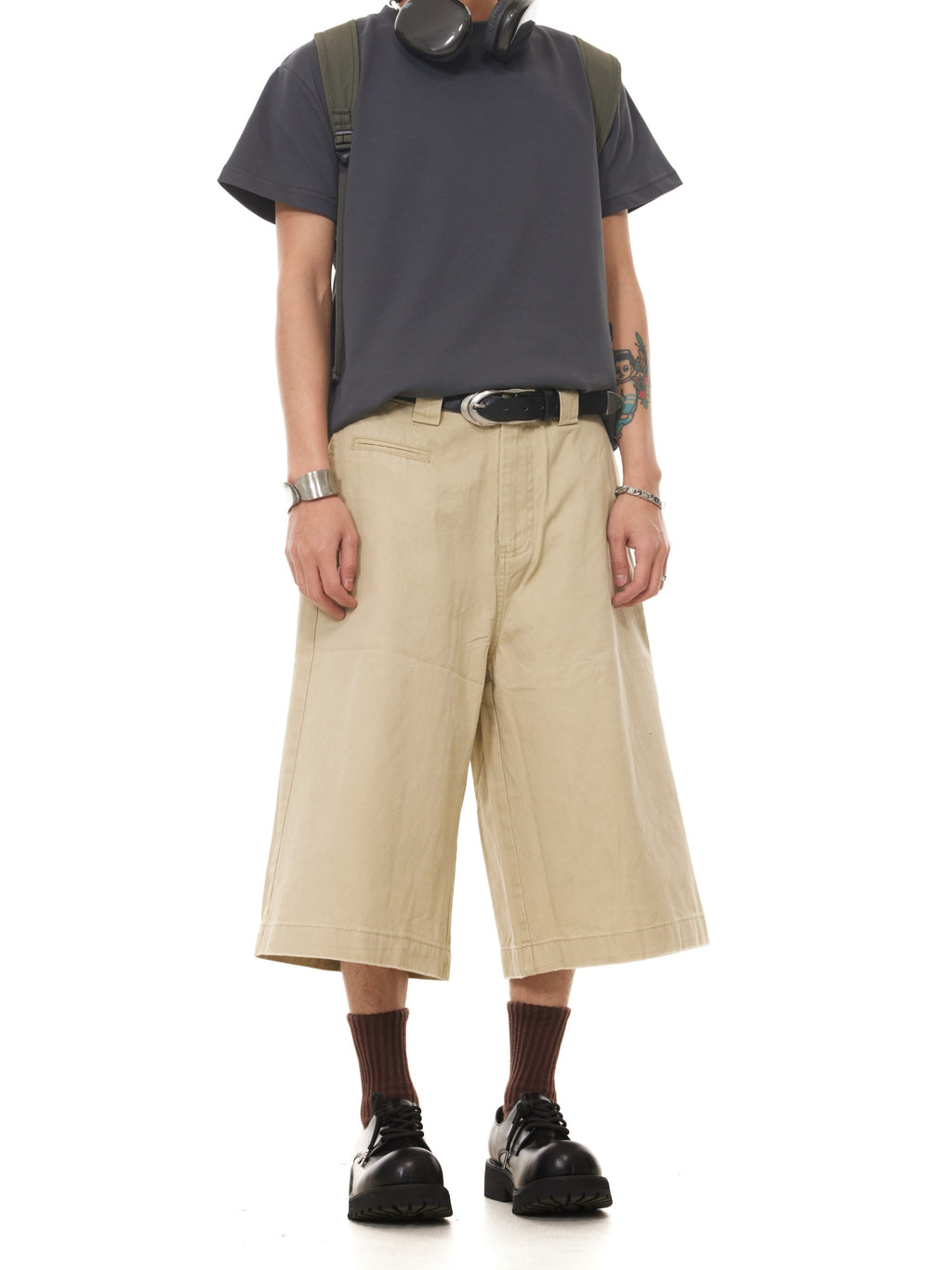 BTSG  classic simple cut versatile wide-leg seven-point medium pants