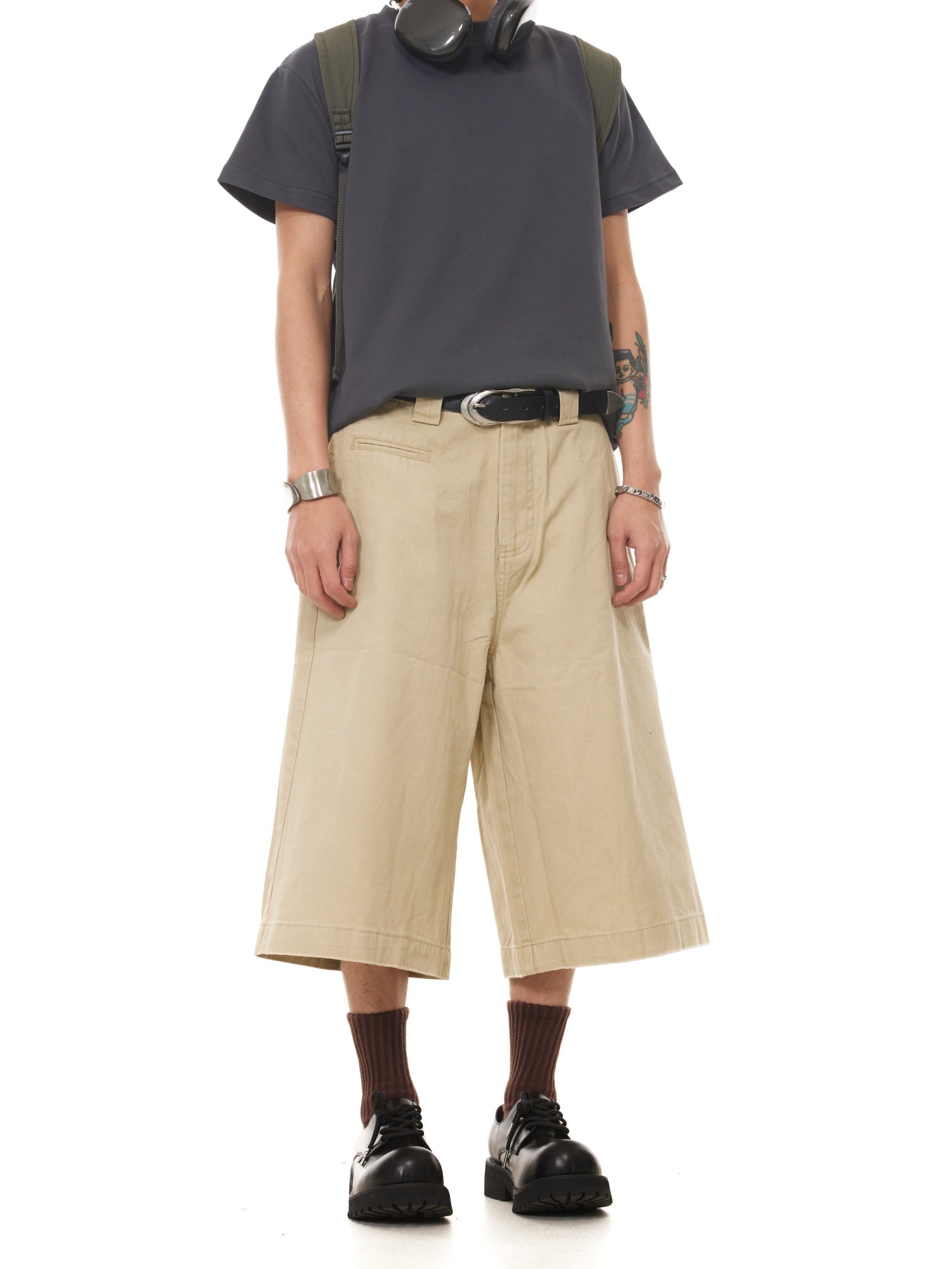 BTSG  classic simple cut versatile wide-leg seven-point medium pants