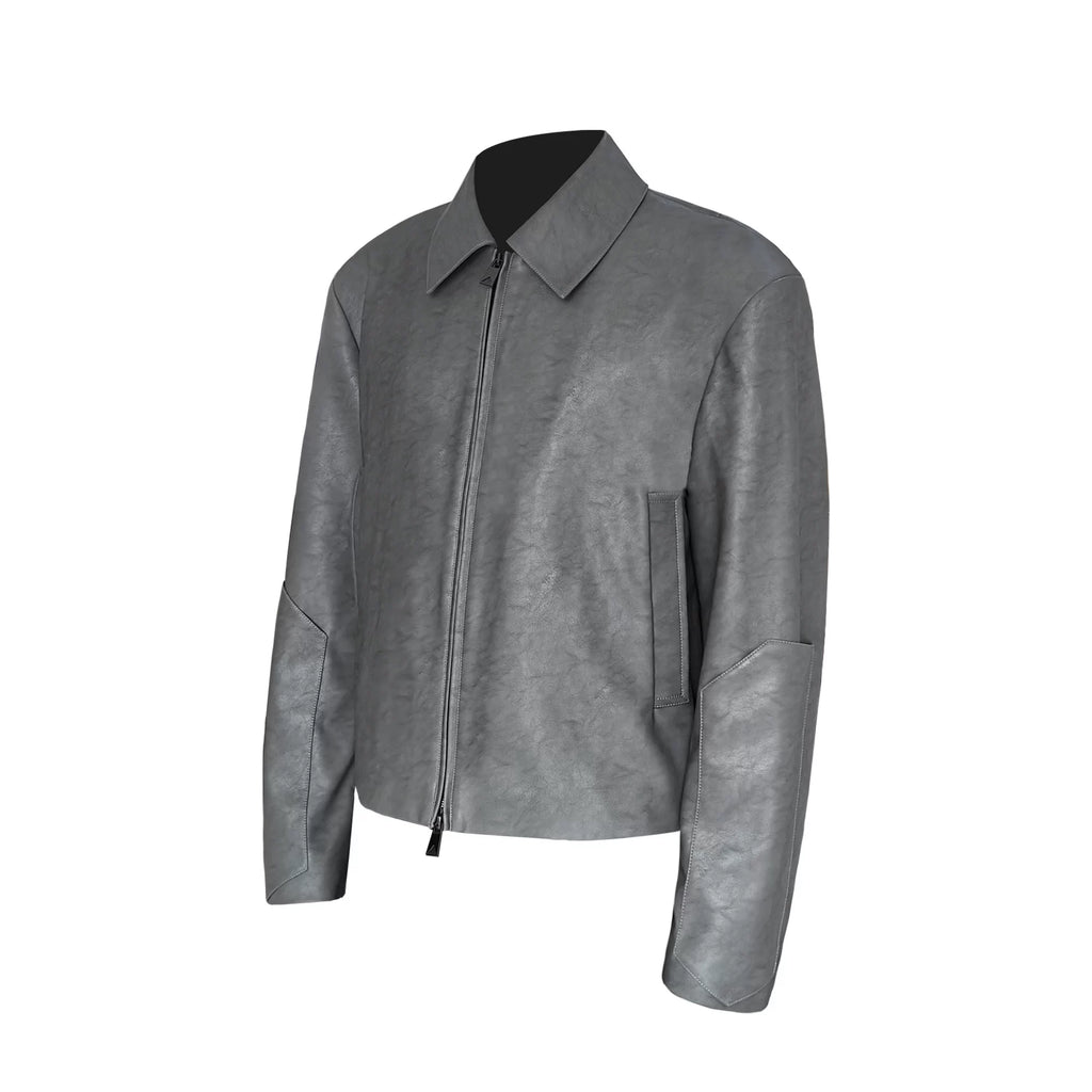 SOUTHFISH Minimalist Double-open Zipper Short Leather Jacket