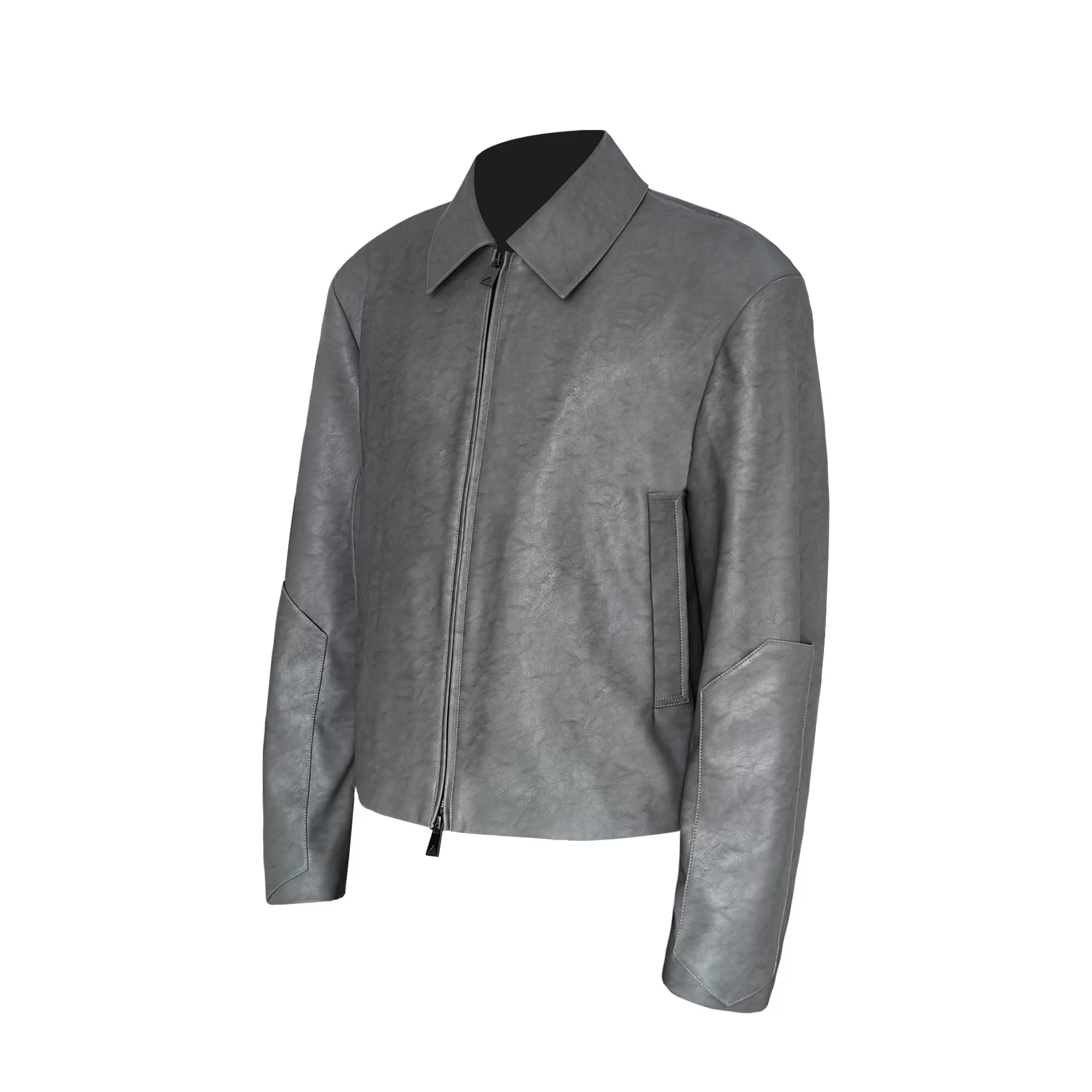 SOUTHFISH Minimalist Double-open Zipper Short Leather Jacket