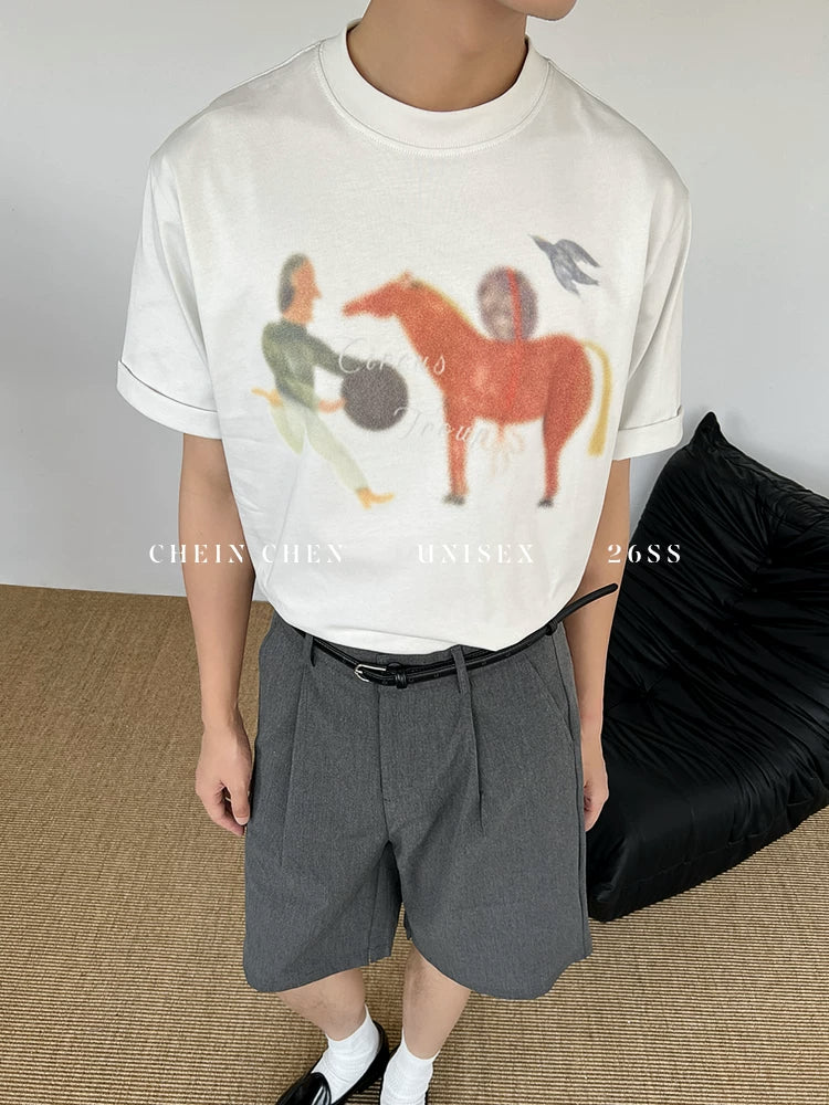 Chein Abstract Horse Print Loose Tee