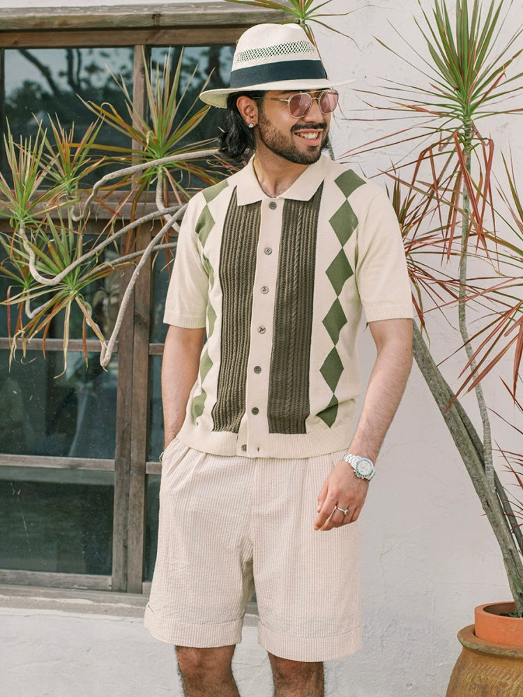 SOARIN Spliced Striped Knitted Polo Shirt