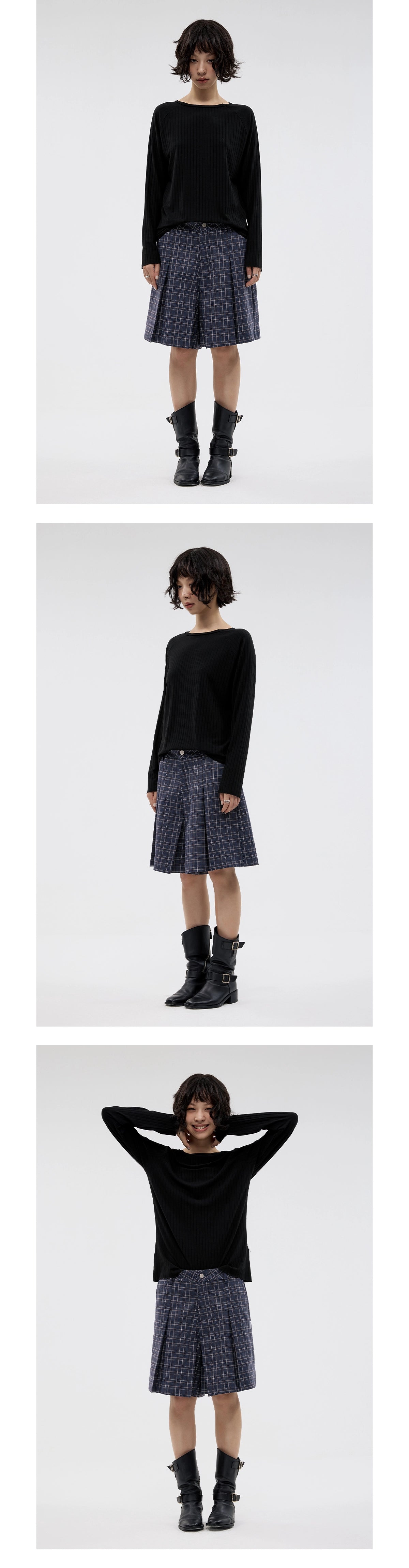 FUNKYFUN Plaid Pleated Silhouette Trousers Skirt
