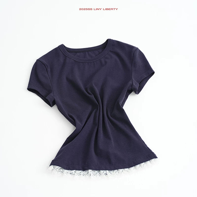 LINY LIBERTY Simple Front Shoulder Slim Tee