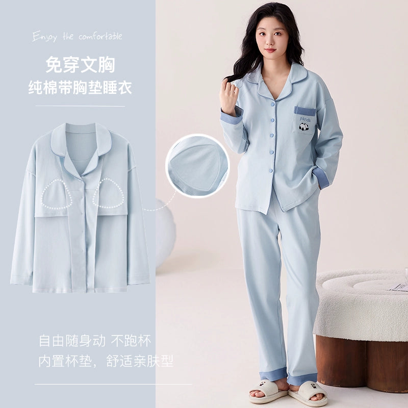 Urban Butterfly with Chest Pad Long Sleeve Three-piece Set Loungewear