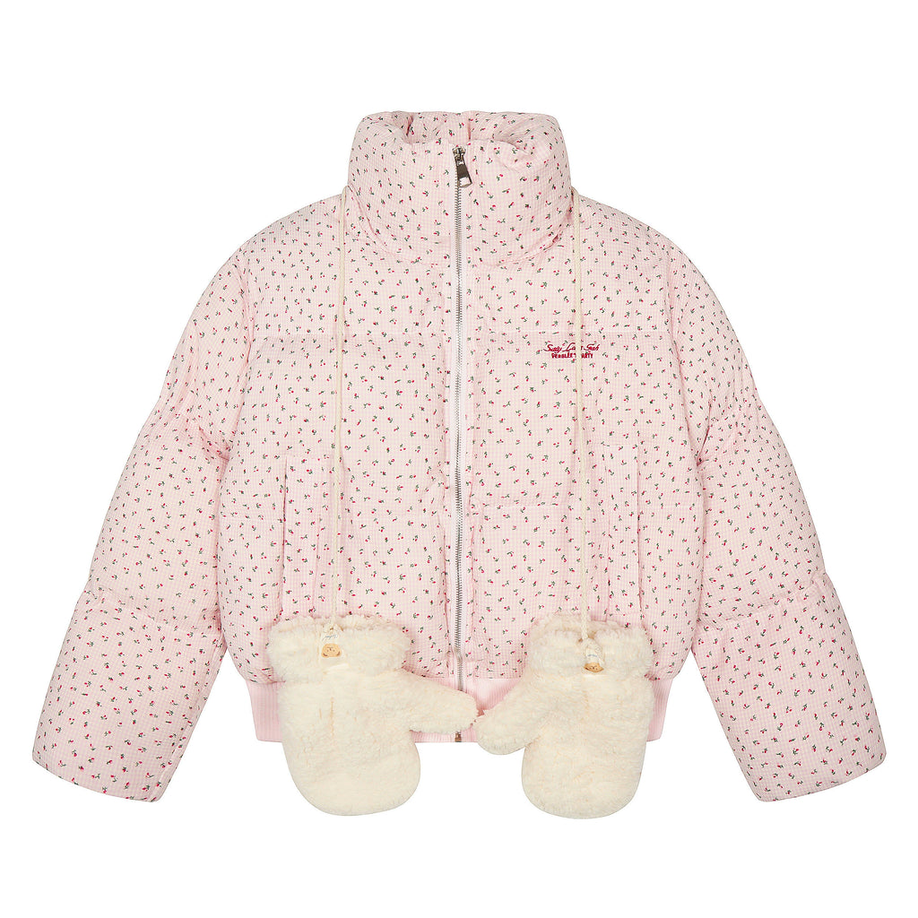 Verblee Retro Floral Stand-up Neck Cotton Jacket
