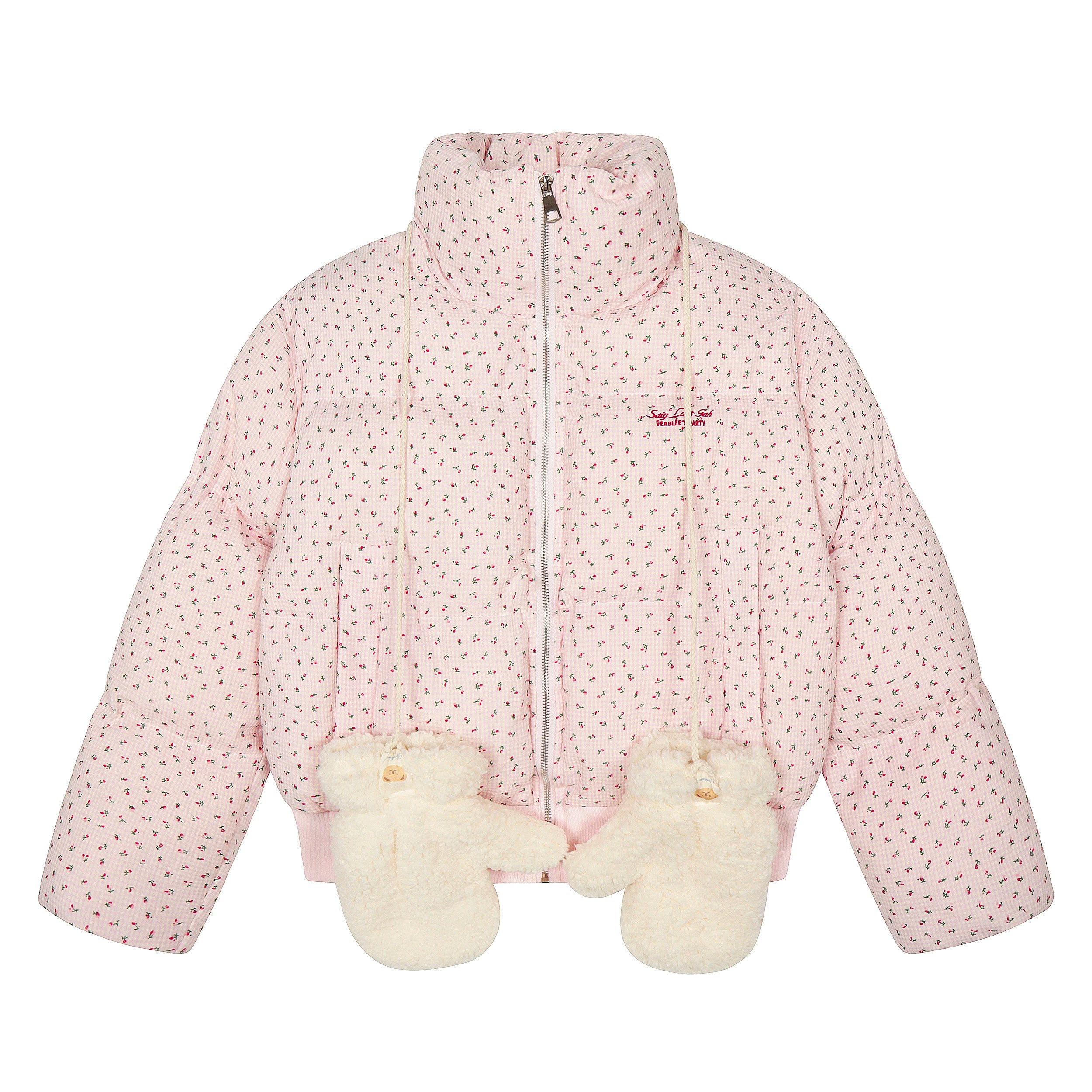 Verblee Retro Floral Stand-up Neck Cotton Jacket