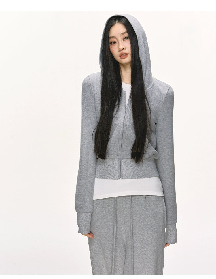 Anna Aneae Hooded Short Sweater Jacket Casual Sports Suit