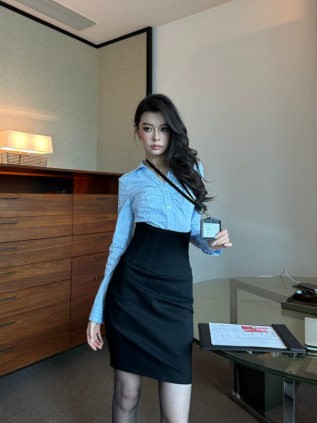 LLROGE Striped Shirt Skirt Set