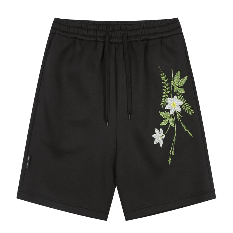 Harshandcruel 2025 flowing philosophy plant embroidered sweatpant shorts