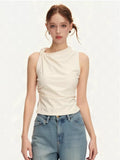 SUREENOUGH Asymmetrical Slim-fit Pleated Vest