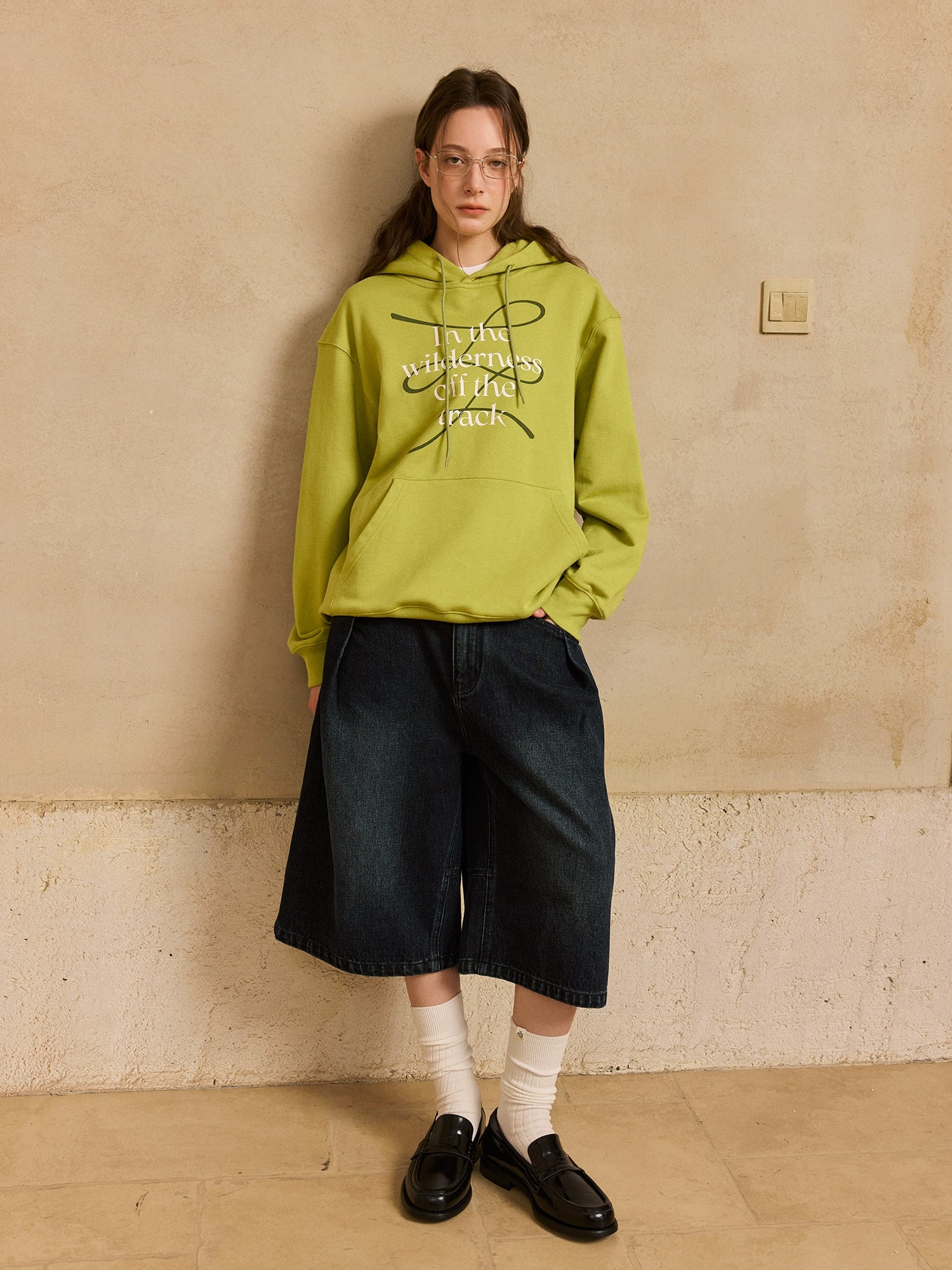 LR MADE Line Slogan Theme Print Hooded Sweater