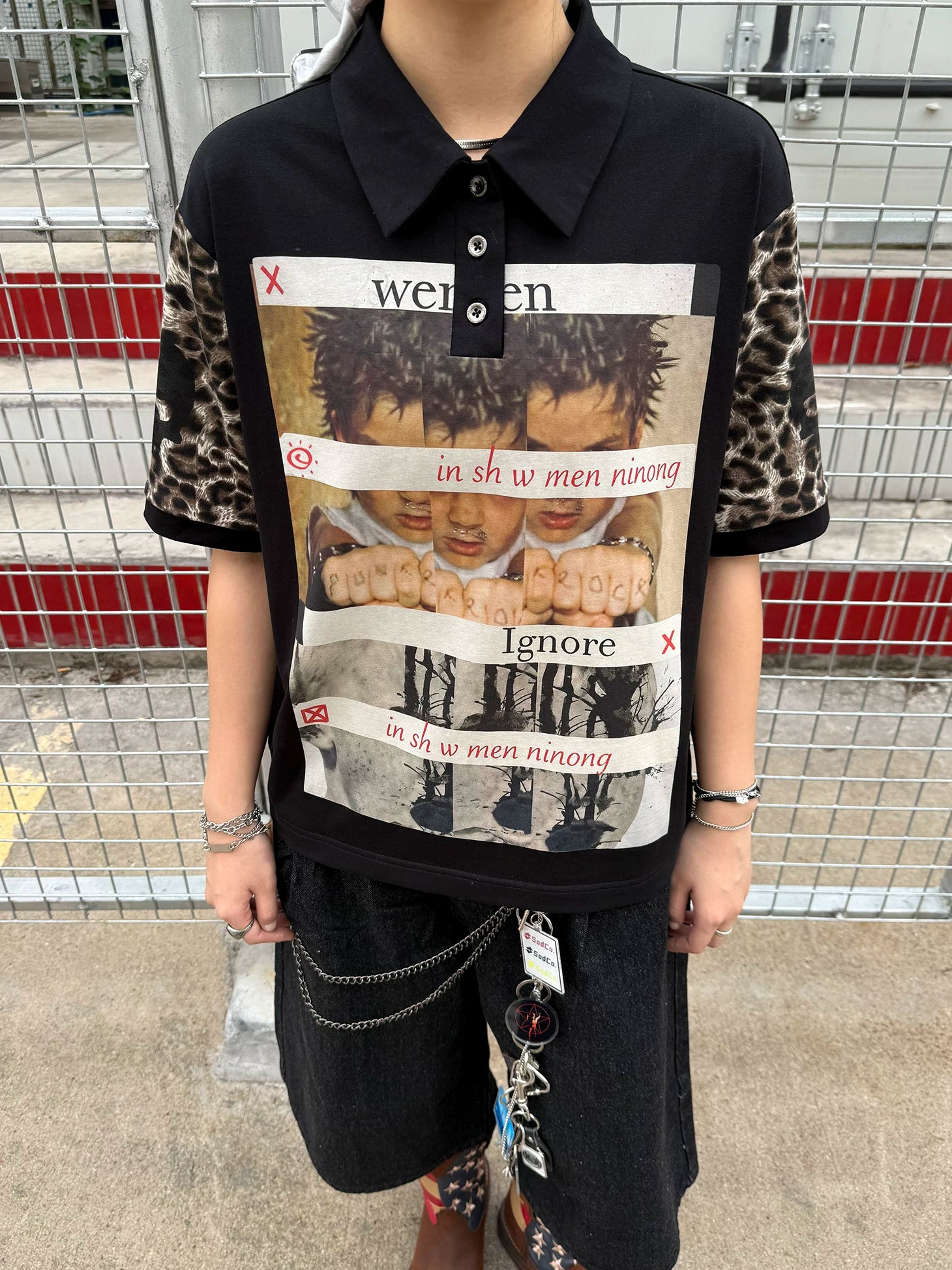 TZ Killer Leopard Print Sleeve POLO Versatile Tee