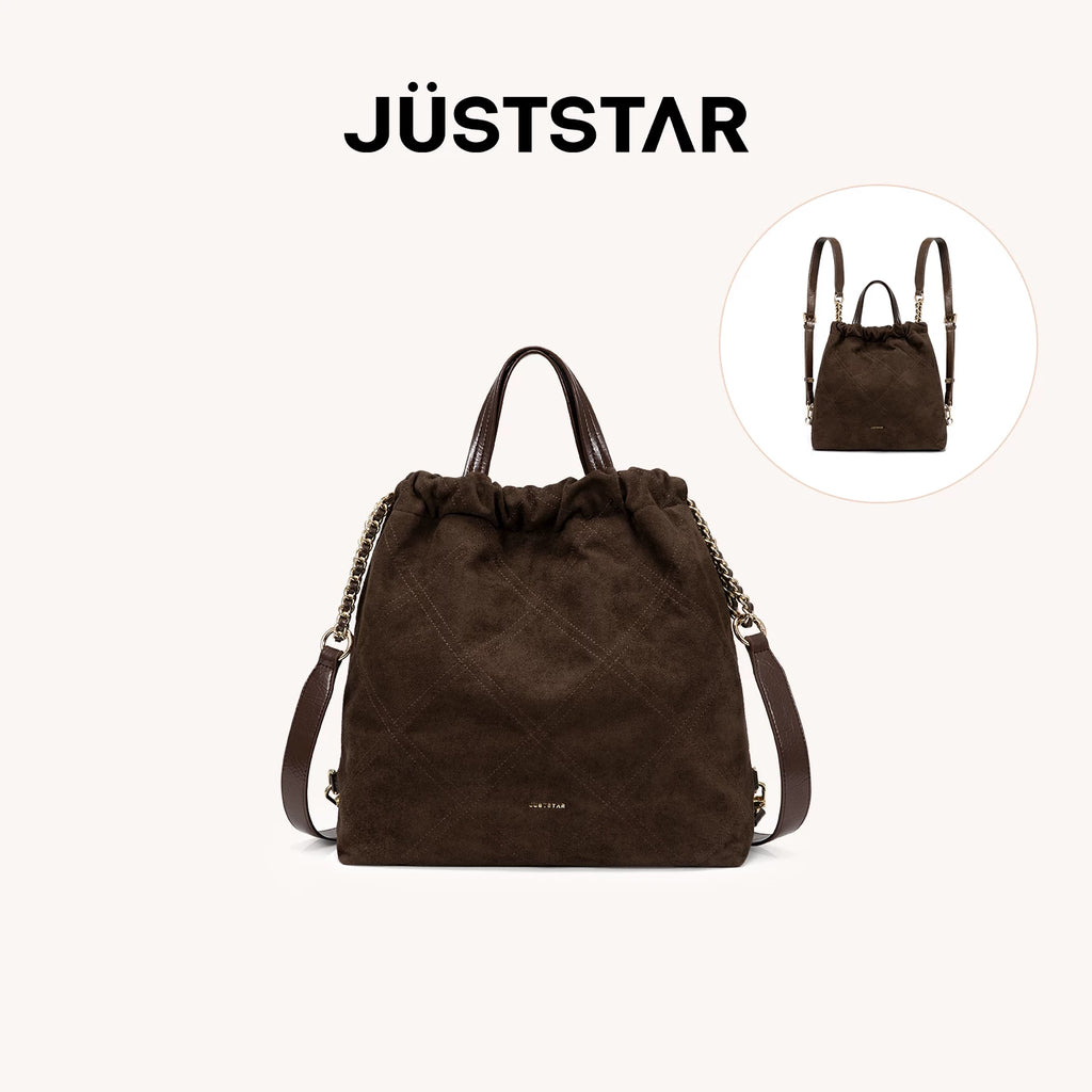 JUST STAR Rhombus Dual-purpose Double Shoulder Large-capacity Tote Bag