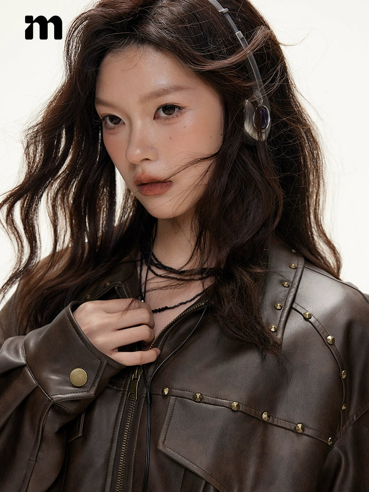 IMONE Vintage Loose Skinny Lapel PU Leather Jacket