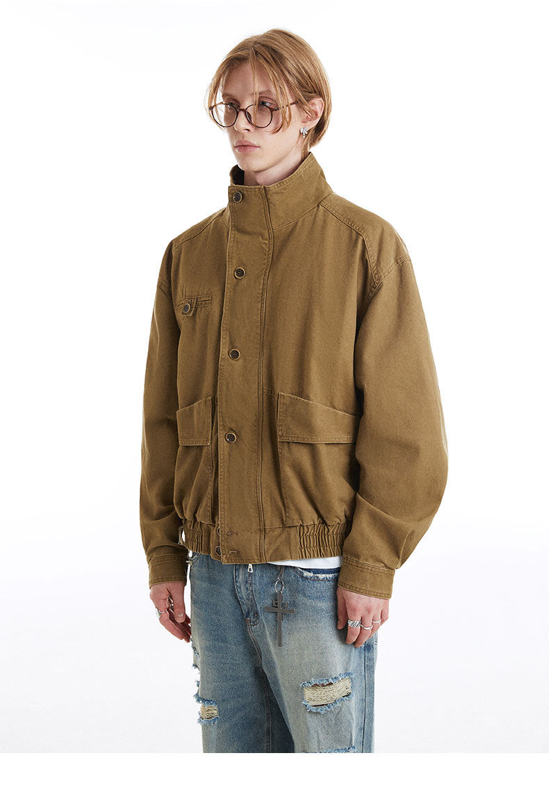 (Clearance) MADEEXTREME Vintage Turtleneck Neutral Loose Denim Jacket