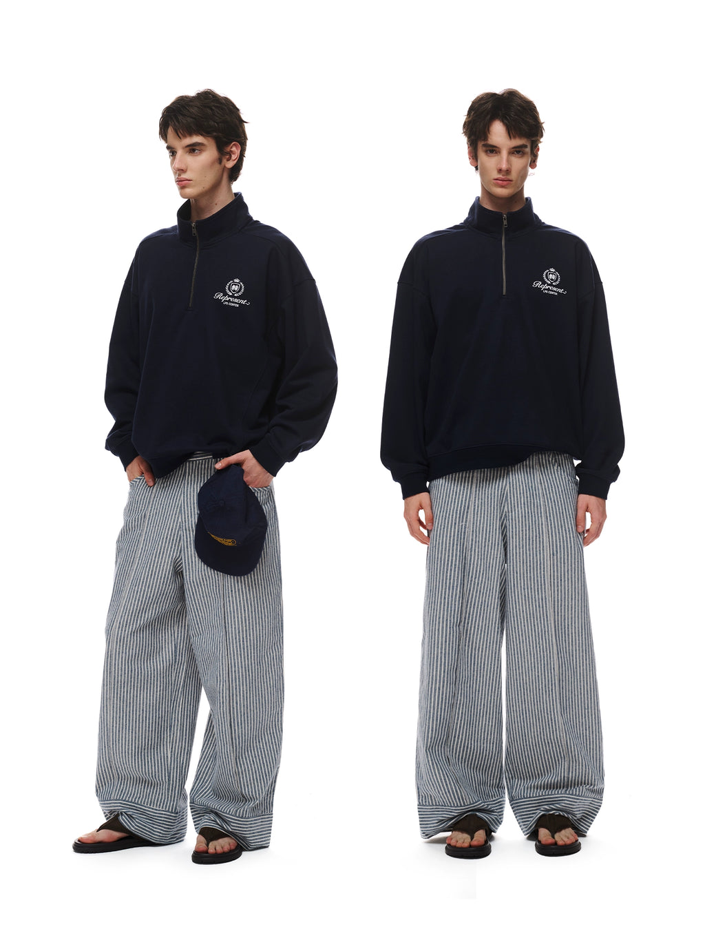 Loopsoon Vintage Striped Casual Versatile Straight Wide Leg Pants