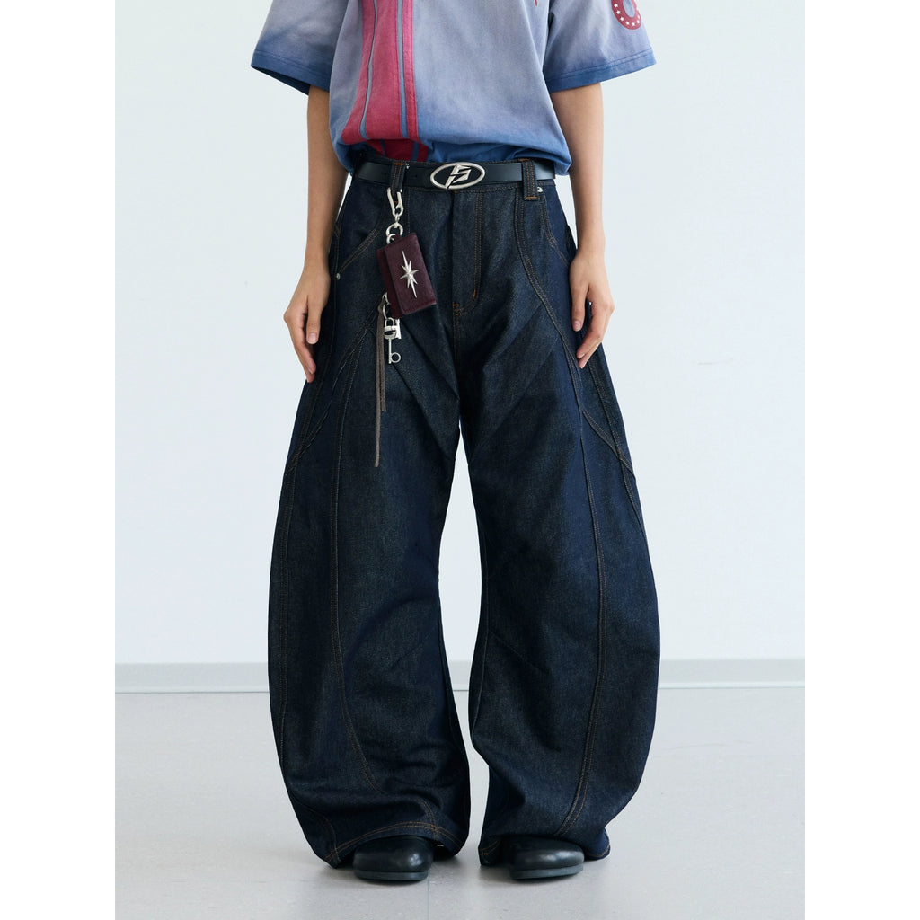 PEOPLESENSE original cow denim deconstruction open line wide-leg jeans retro pendant baggy scimitar pants