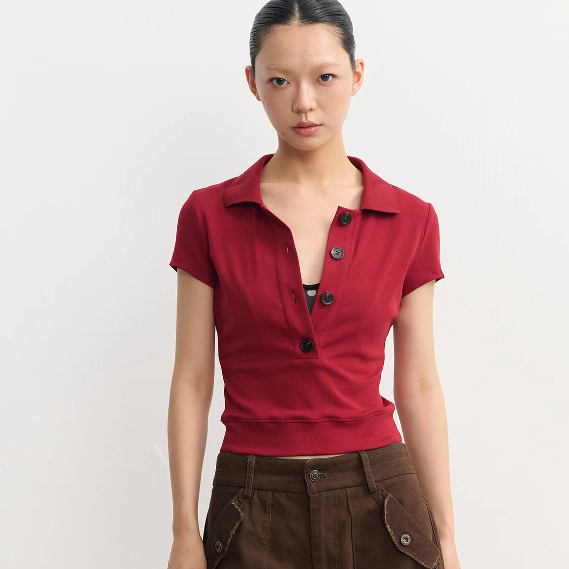 LINY LIBERTY Vintage V-neck Slim Waist and Thin Tee