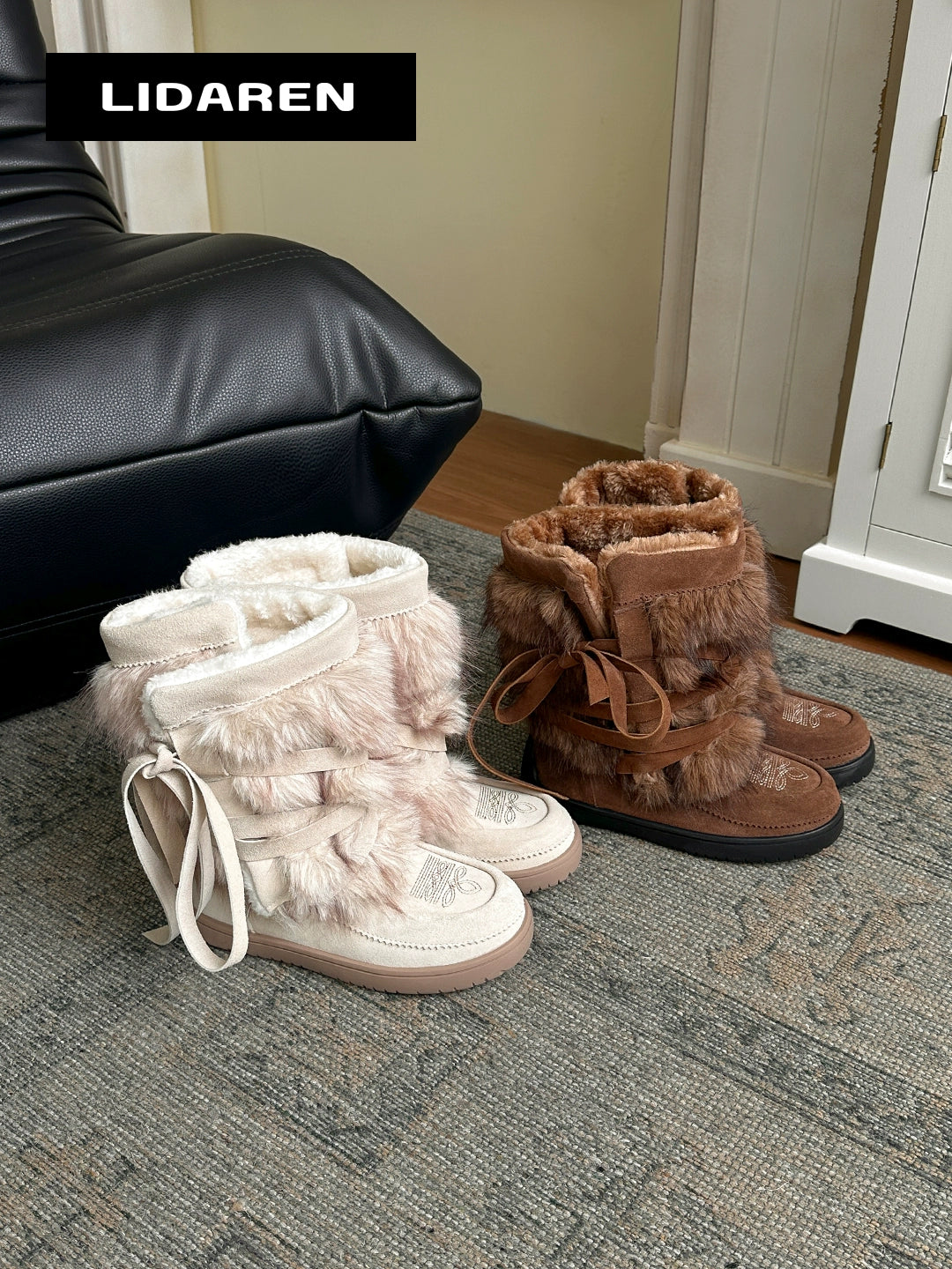 Lidaren Produced Leather Fleece Thick-soled Cotton Boots