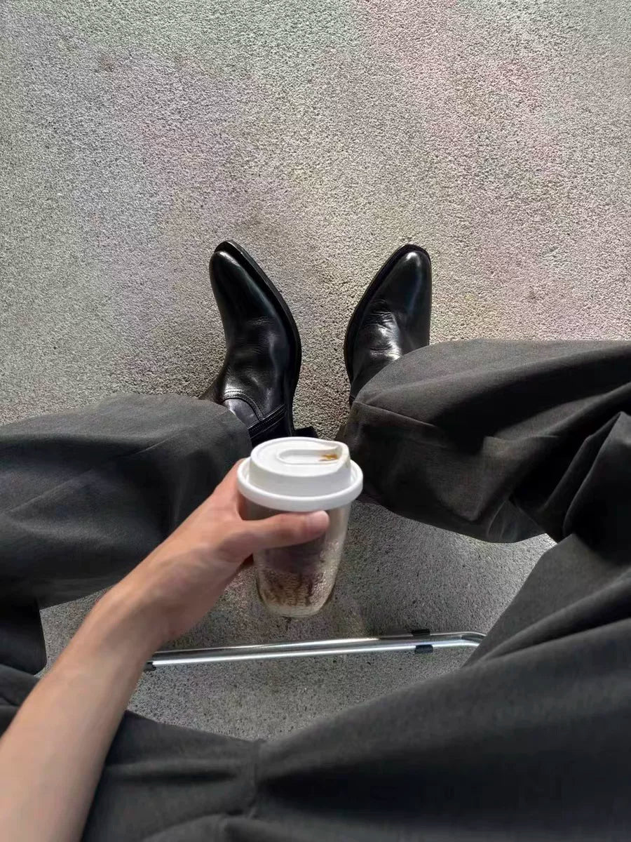 SHENLV STUDIO Top Cowhide High Heel Pointed Chelsea Boots