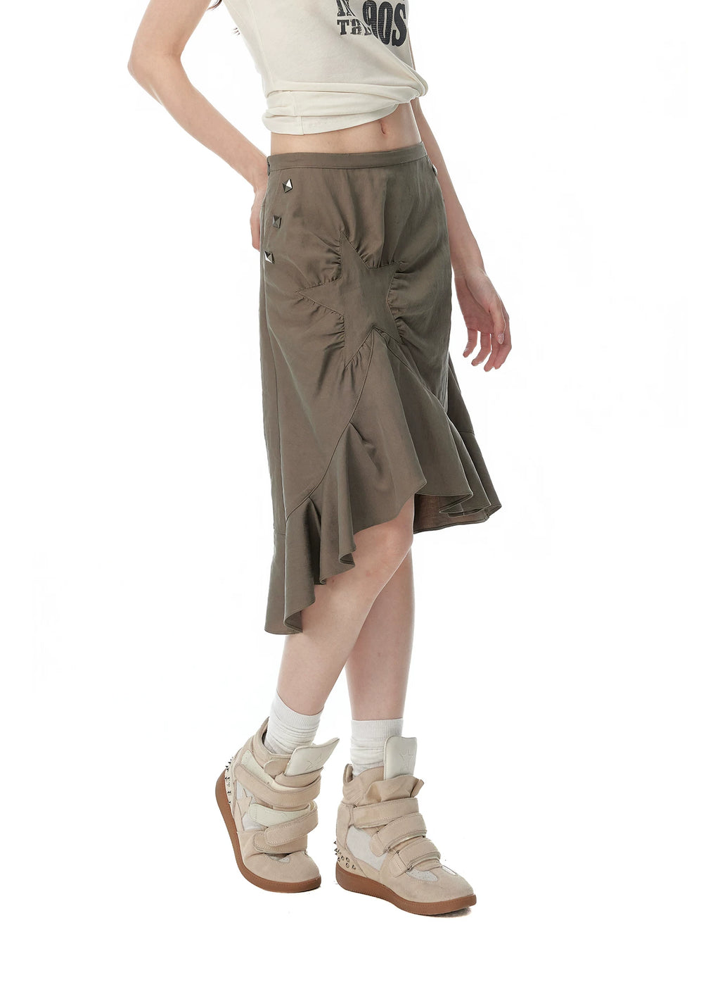 JIKOO Rivet Asymmetrical Pendulum Skirt