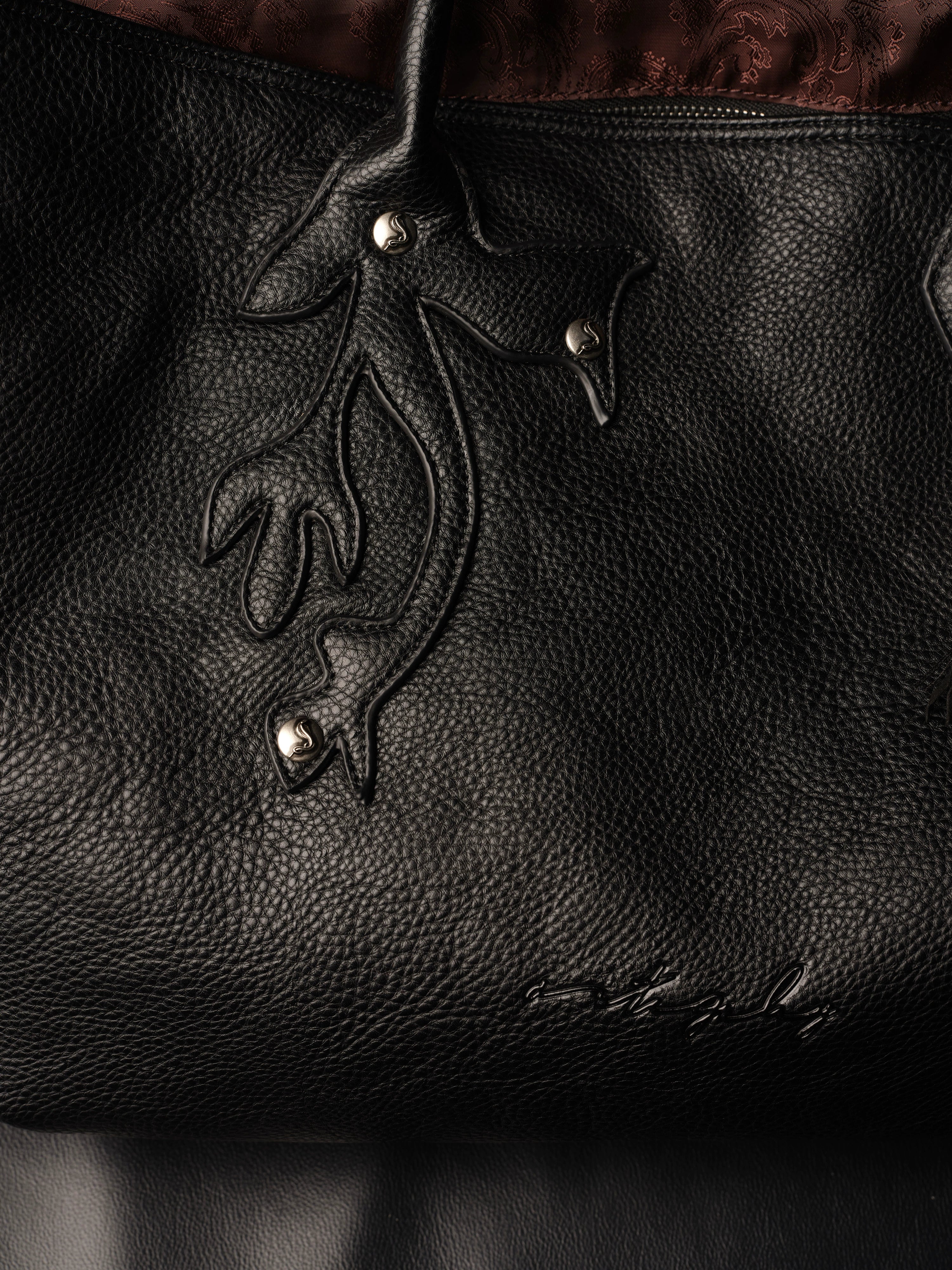 NOT UGLY 25AW Double-sided dark brown red inner three-dimensional honeysuckle flower portable lychee leather shoulder oblique span bag