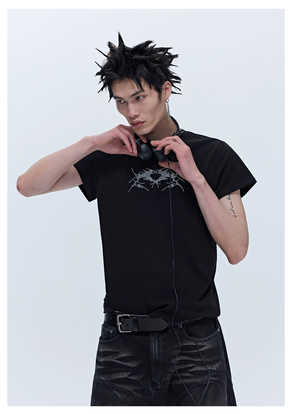 SGW "Wings of Thorns" Hot Diamond Subculture Elastic Slim Sleeve Short Sleeve Tee