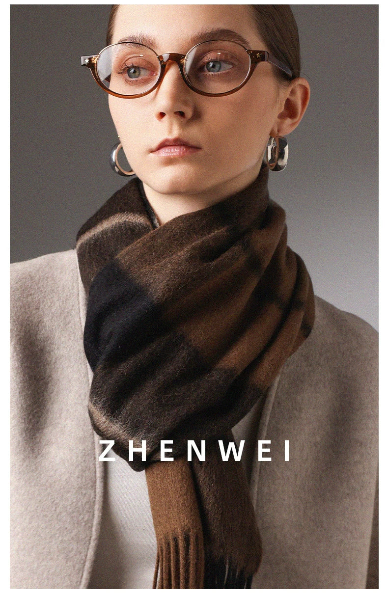 ZHENWEI 100% Wool Plaid Scarf