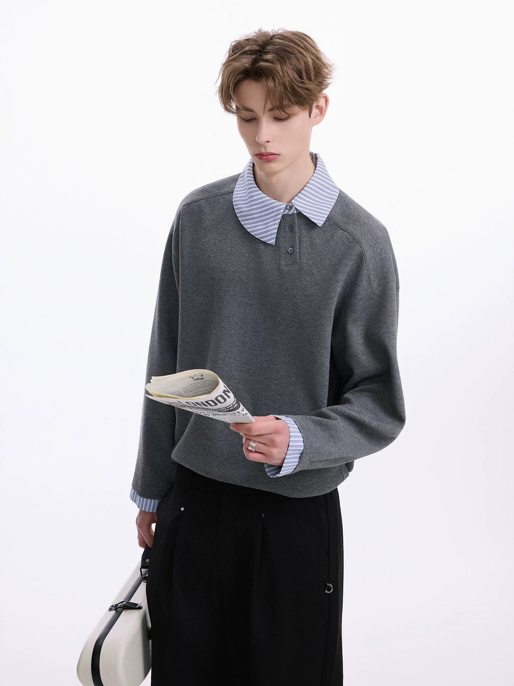 CHOR Striped Shaped Oblique Lapel Pullover Sweater