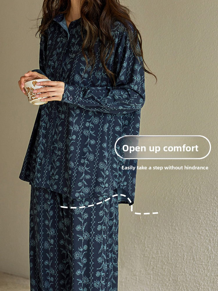 YUENEI Pure Cotton Loungewear Old Money Wind Long-sleeved Pajamas