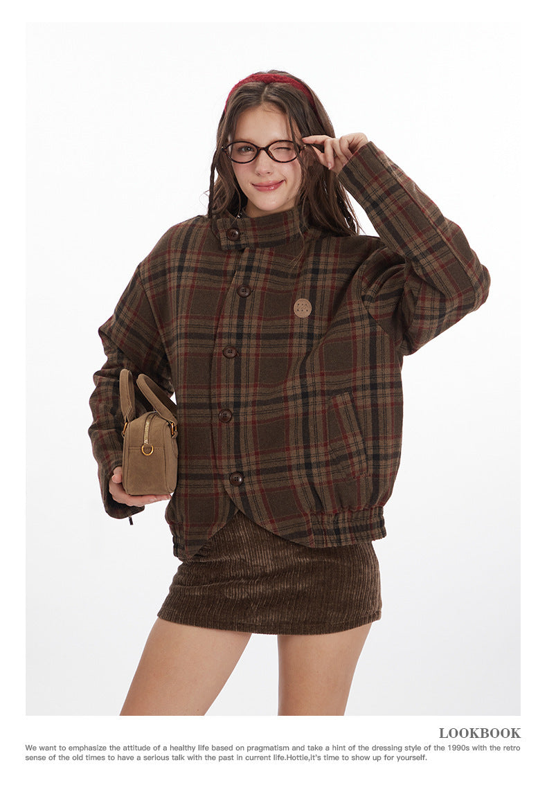Nariele Vintage Loose Checked Jacket Shirt