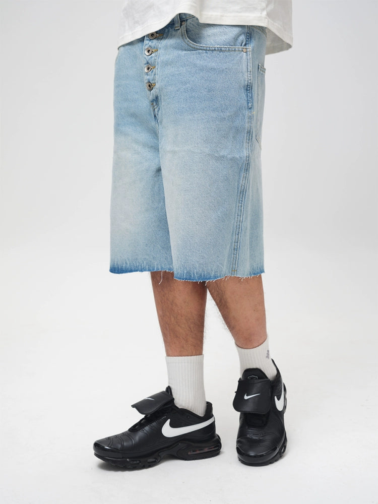 ComicTree Washed Graffiti Frayed Loose-edged Denim Shorts