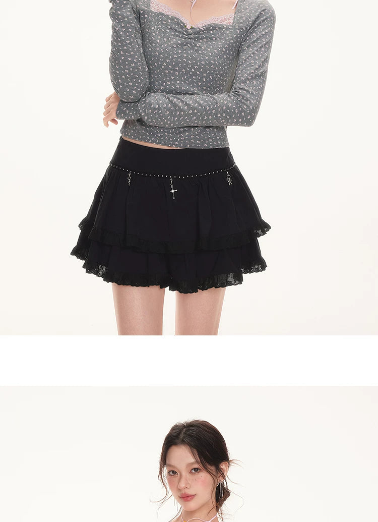 IMONE Double Pleated Lace Skirt