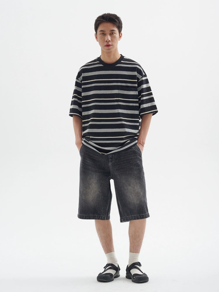 BUTTBILL Washed and Old Casual Commuter Denim Five-point Shorts