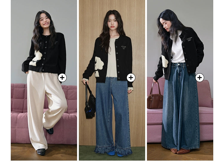 Kuose Embroidered Puppy Knitted Cardigan Jacket