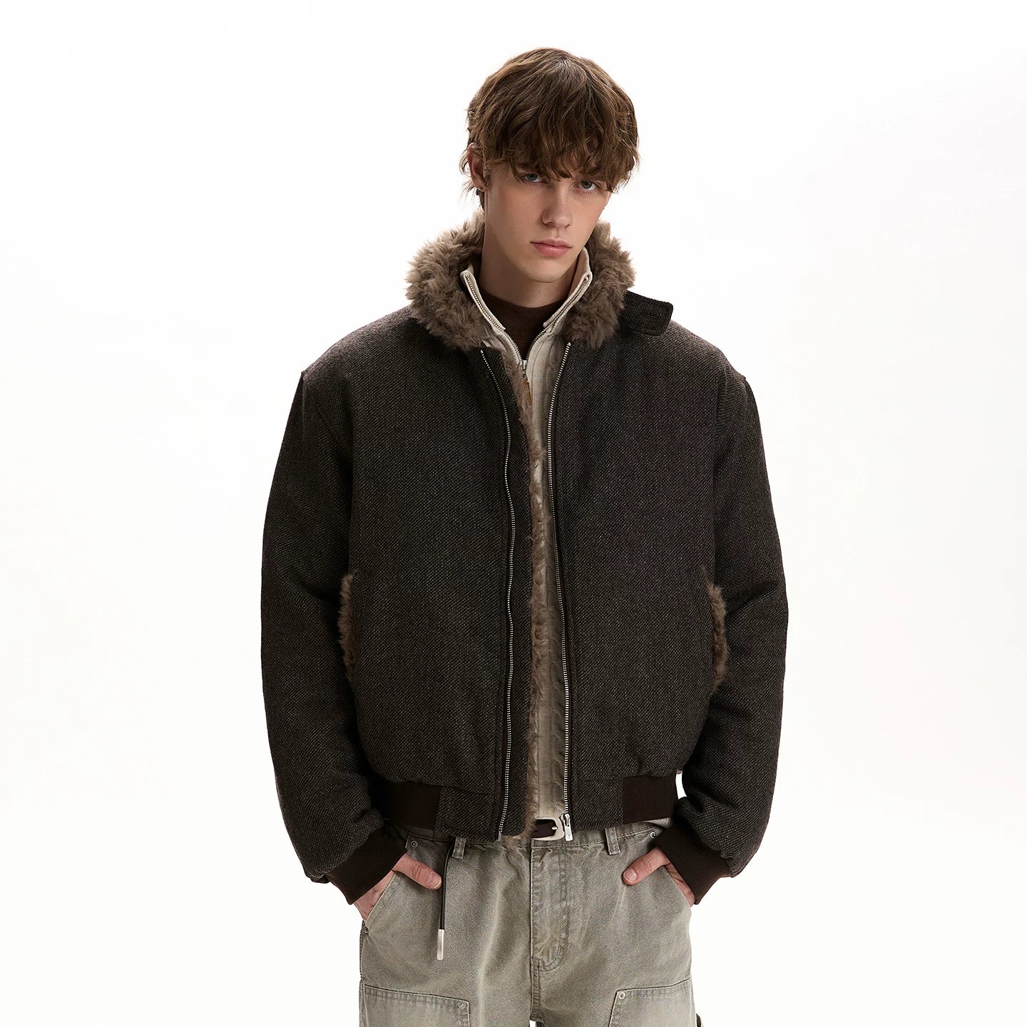A PUEE Retro Fur Collar Thickened Thermal Tooling Jacket