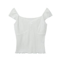 Nariele Summer French Retro Large Square Neck Women's ins Bow Tie Puff Sleeve Top