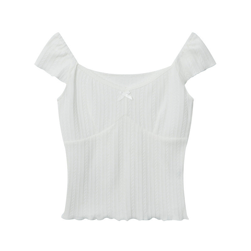 Nariele Summer French Retro Large Square Neck Women's ins Bow Tie Puff Sleeve Top