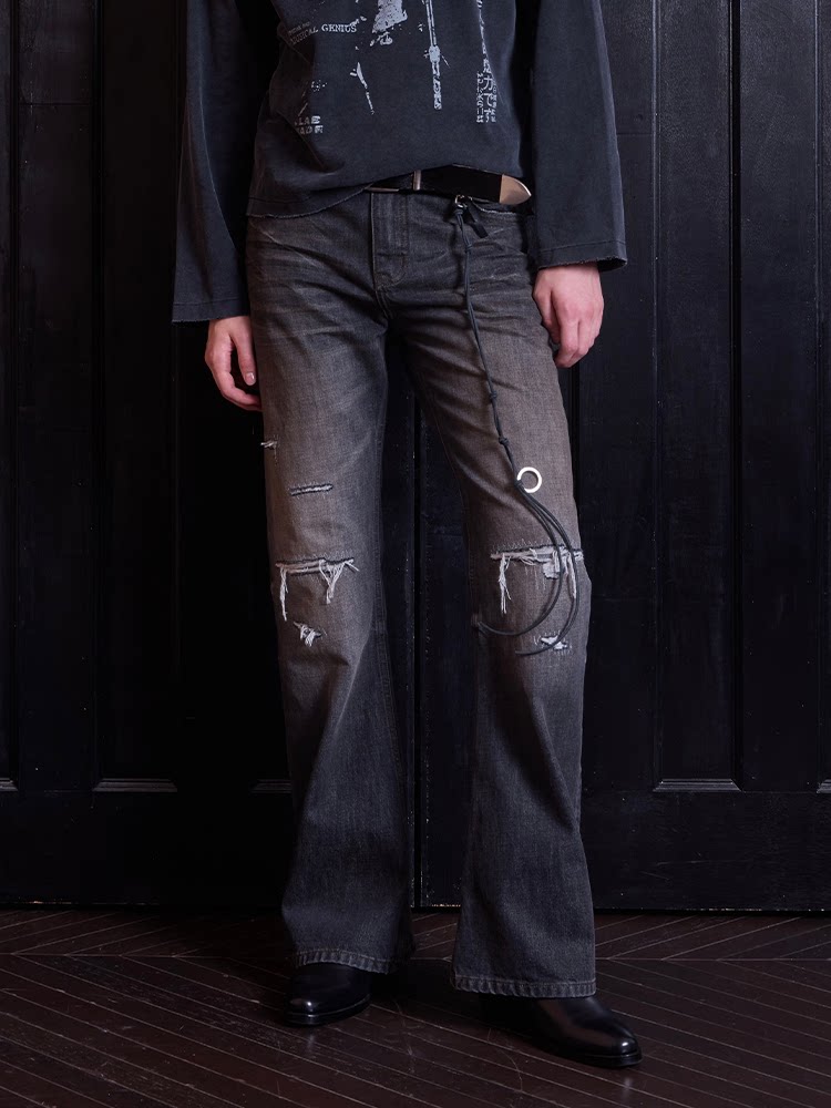 VLABMADE | Distressed Bootcut Jeans With Ripped Details