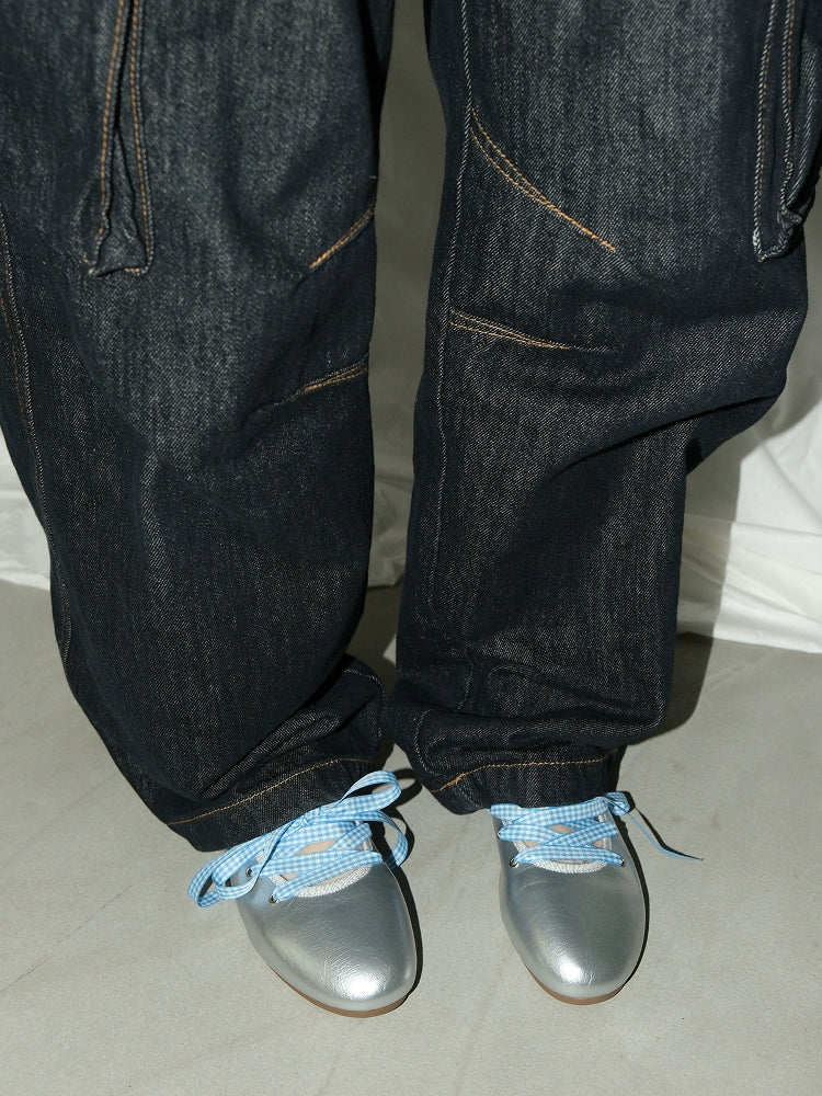 Mooreyu Cross Strap Ballet Leather Round Head Mary Jane Shoes