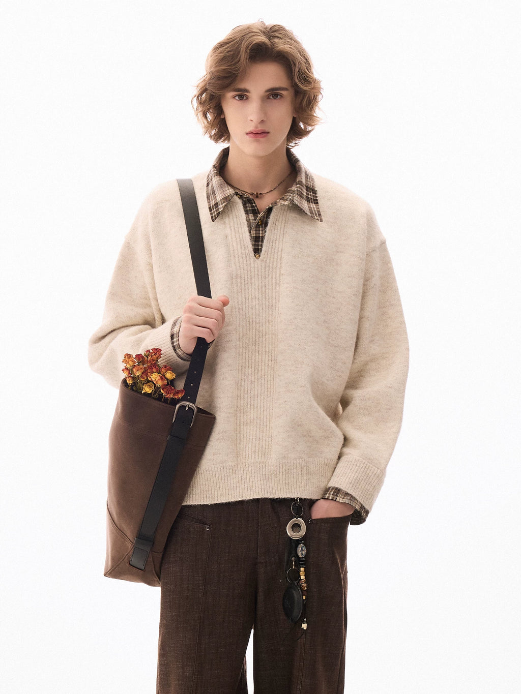 CHOR Fake Two-piece Knitted Checked Sweater