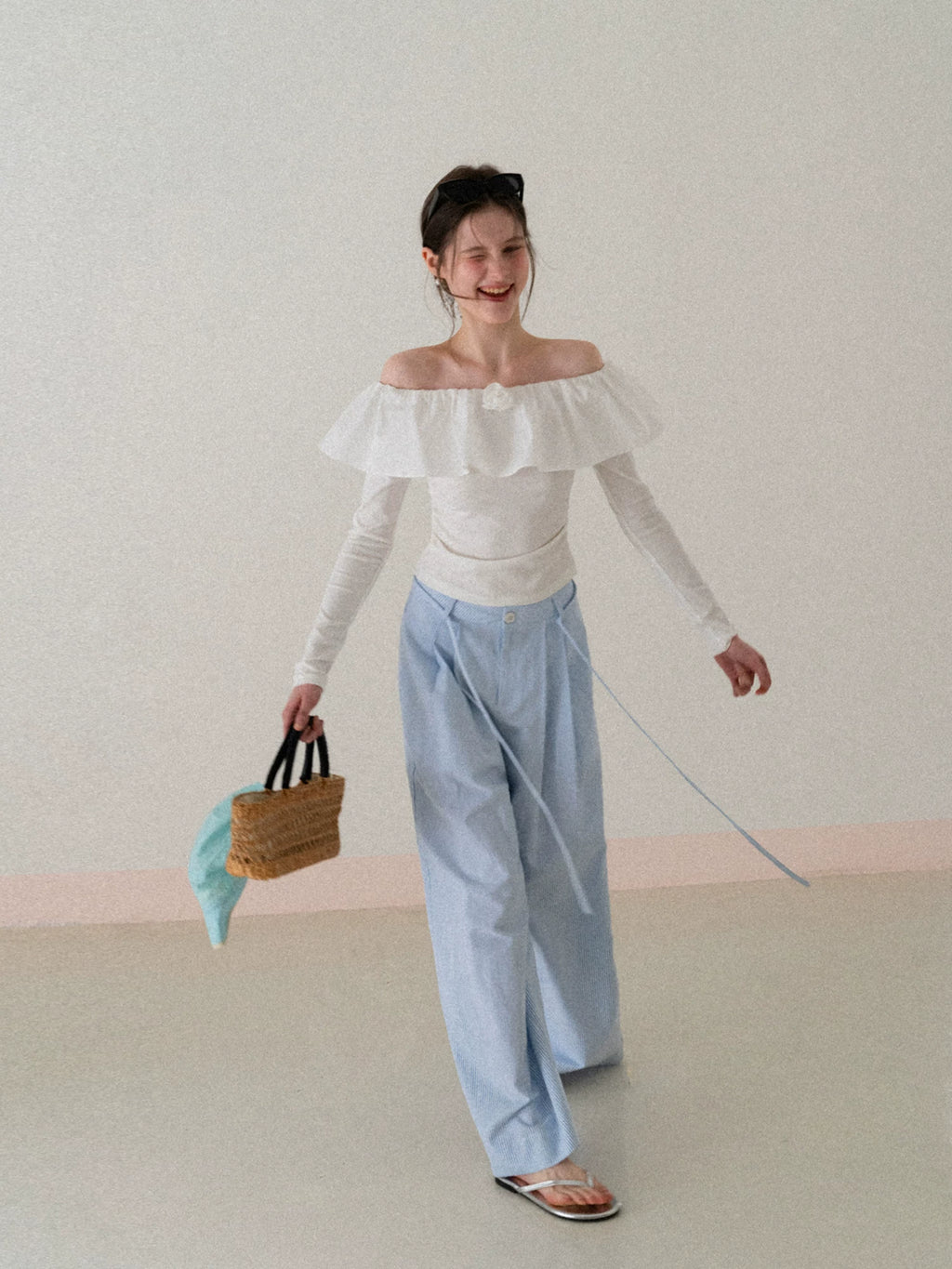 EGGKA Striped High-waisted Wide-leg Slacks