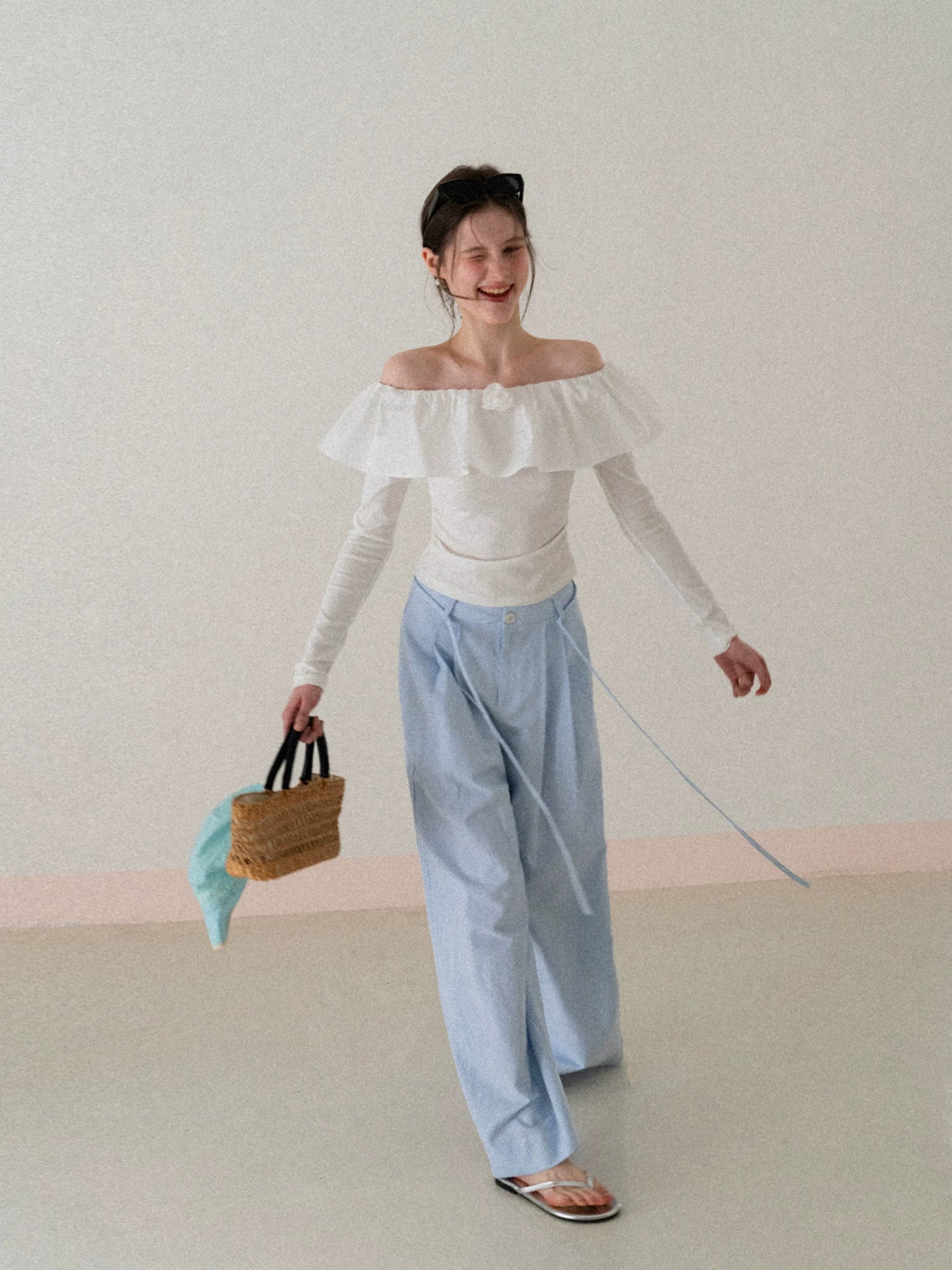 EGGKA Striped High-waisted Wide-leg Slacks