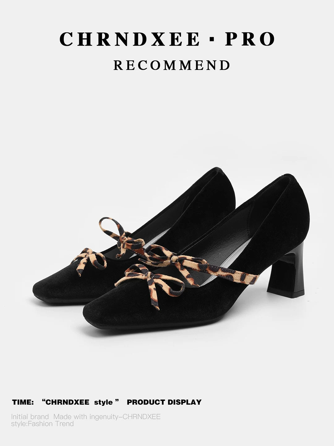 CHRNDXEE Niche Leopard Print Bow Suede High-heeled Shoes