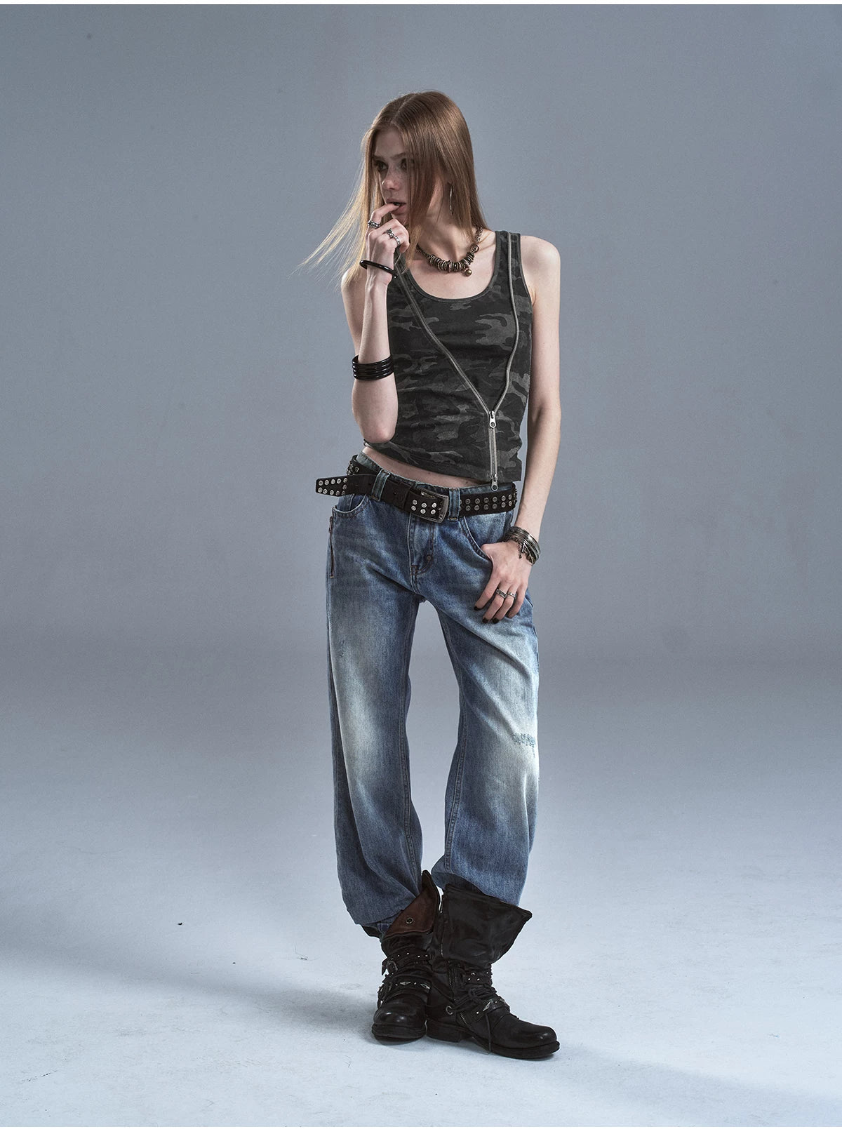 WearAndtear Diagonal Zipper Two Wear Waist Camouflage Suspenders